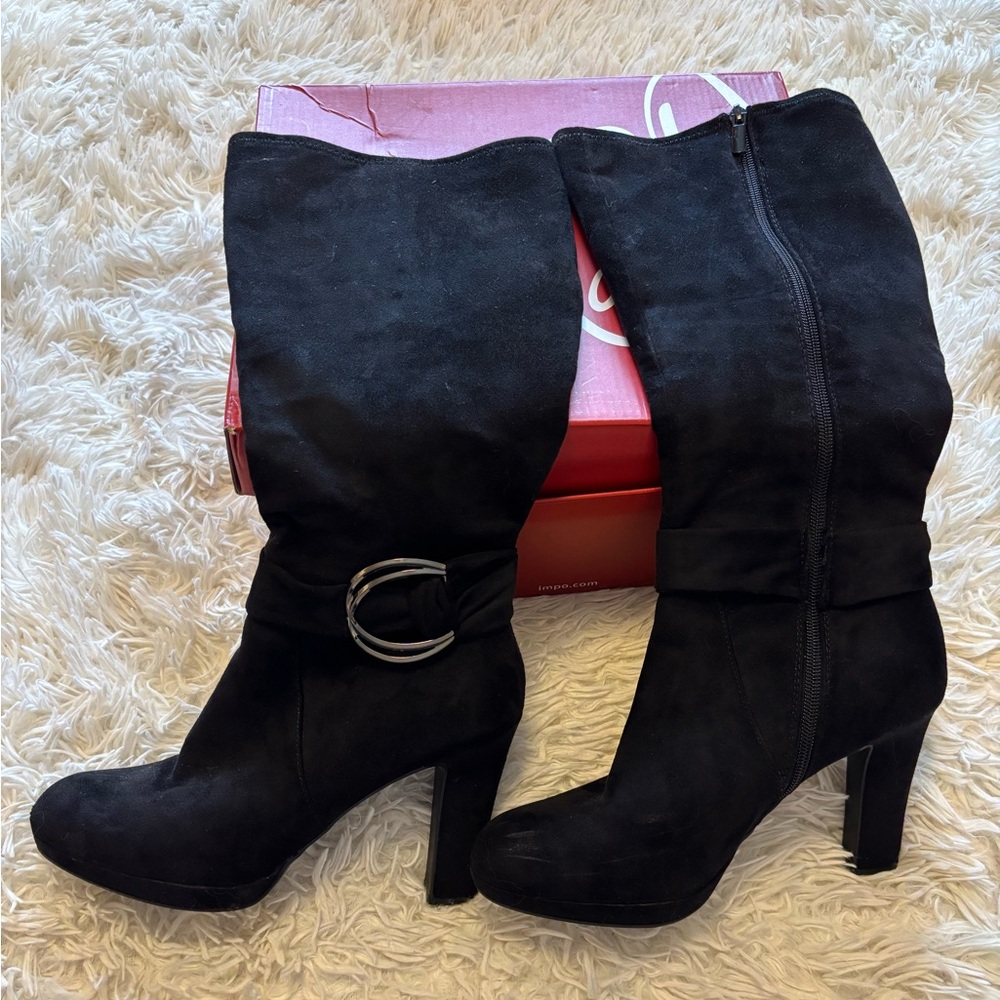 Impo Black Heeled Boots with Buckle Detail
